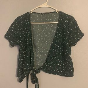 Brandy Melville Green flower wrap top!